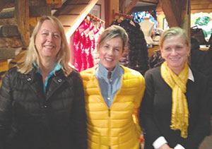 Inside Hickory & Tweed with Michaela Beitzel (center) between two other fashion buyers, Debbie Coldwell (left) and Geri Moore (right).