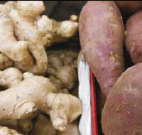 Organic ginger root and oriental yams