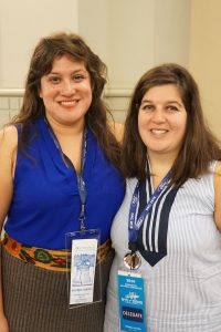 Kristina Contreras Fox and Stephanie Hausner at the Young Democrats of America booth at the Democratic National Convention.